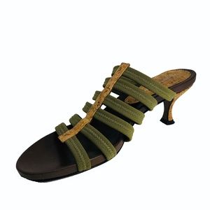 Donald Pliner Cork & Green Stretch Fabric Slides